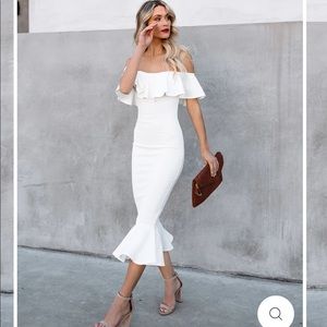 Vici Havana Ruffle Midi Dress in Ivory